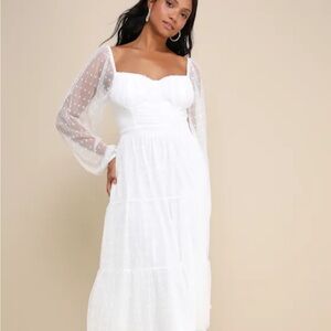 Lulu's White Long Sleeve Polka Dot Dress